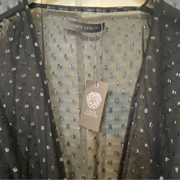 VINCE CAMUTO Sheer Ruffled Duster Black Silver Swim Coverup NWT - Picture 11 of 13